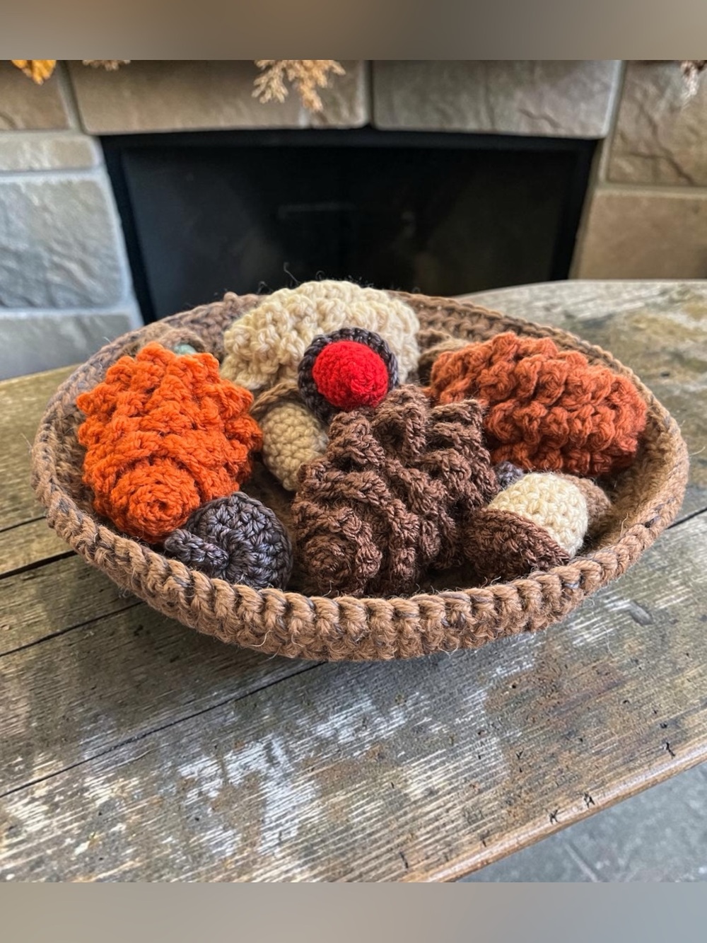 ‼️NEW‼️Handmade Autumn Crochet Rustic Pinecone Acorn Bowl